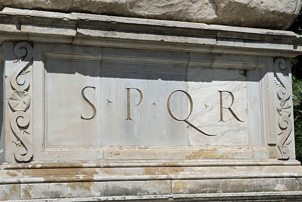 Sign in marble with Senatus Populusque romanum - Senate and People of Rome