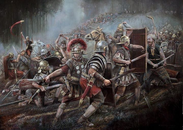 Roman Legions fighting against the Gauls in the Teutoburg forest, picture serves as entry point to the Legion edition on the roman empire store