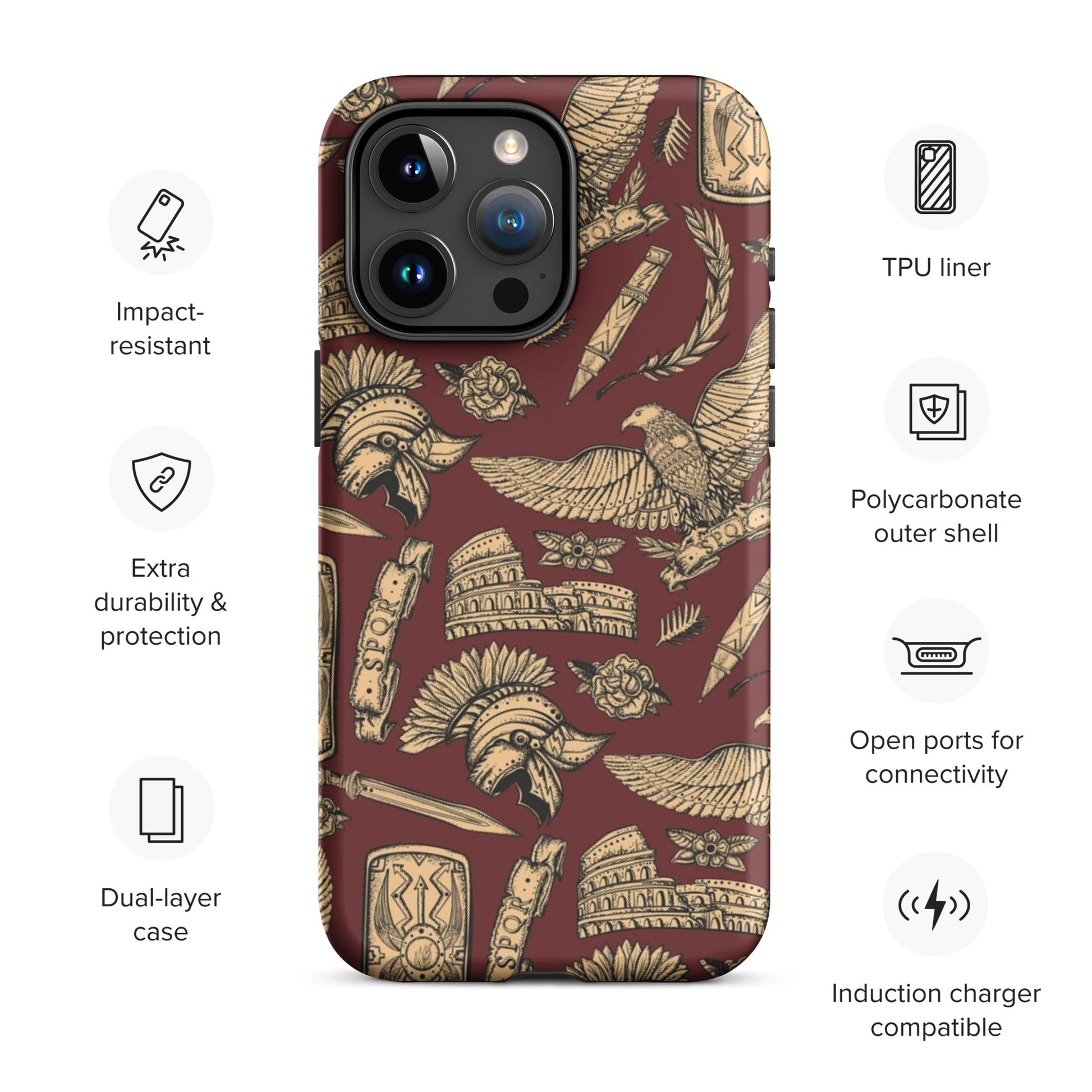 Roman Pattern Tough Case for iPhone® - Emporium RomanumGlossyiPhone 11